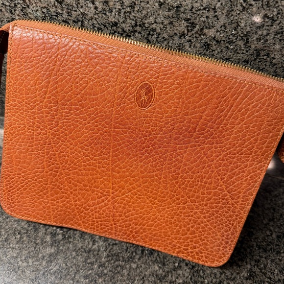 Polo Ralph Lauren Brown pebbled Leather Bag clutch. New - Picture 1 of 3